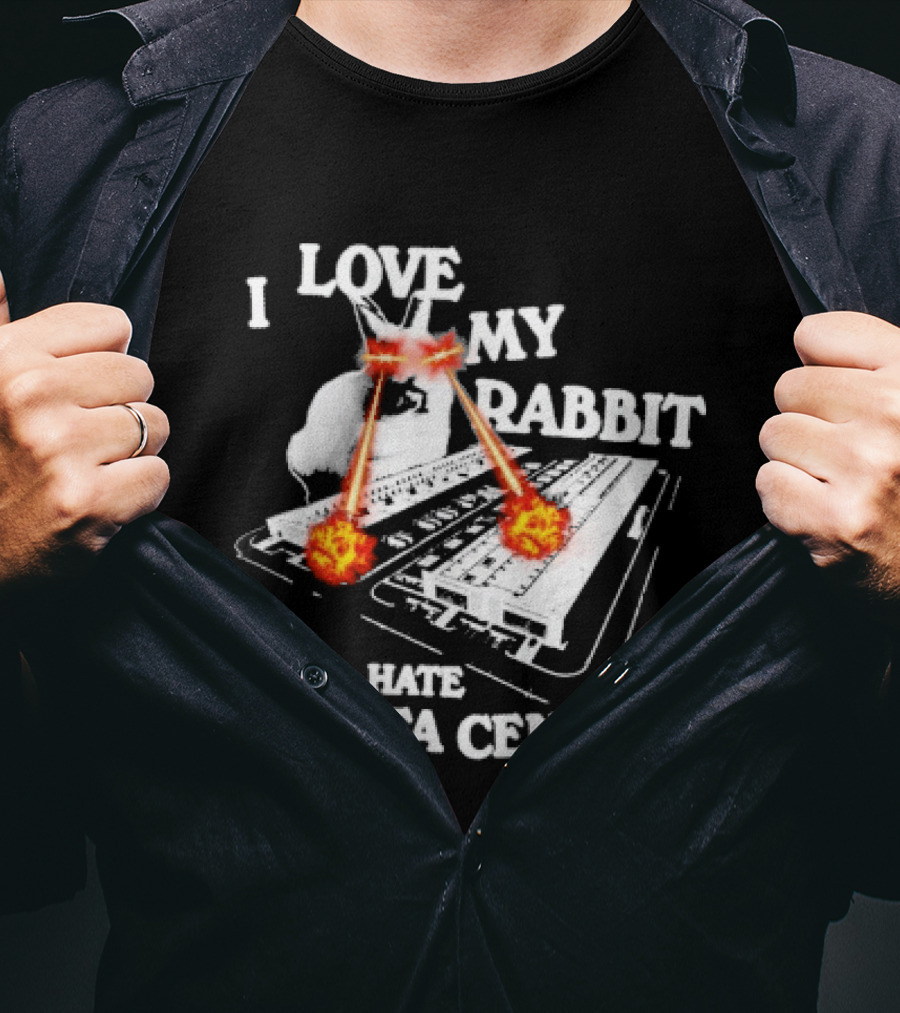I Love My Rabbit Laser Eyes Explosion Hate AI Data Centers T-Shirt
