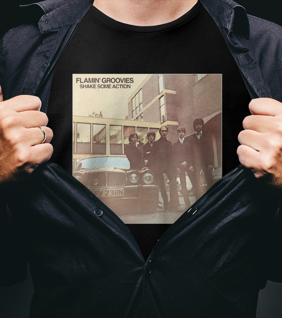 Flamin' Groovies Shake Some Action 50th Anniversary Album Cover Retro Car Scene T-Shirt