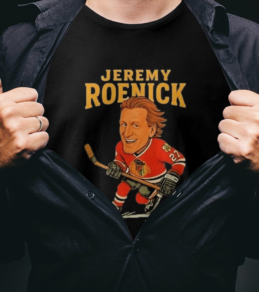 Jeremy Roenick Caricature Chicago Blackhawks Legendary Hockey Star T-Shirt