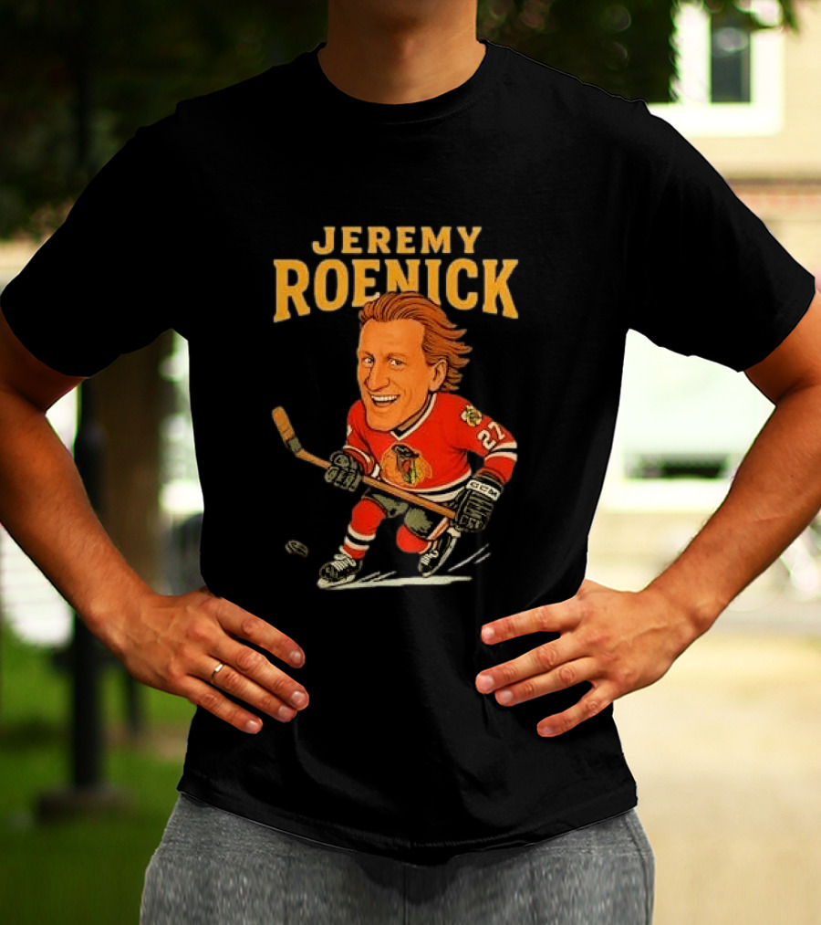Jeremy Roenick Caricature Chicago Blackhawks Legendary Hockey Star T-Shirt