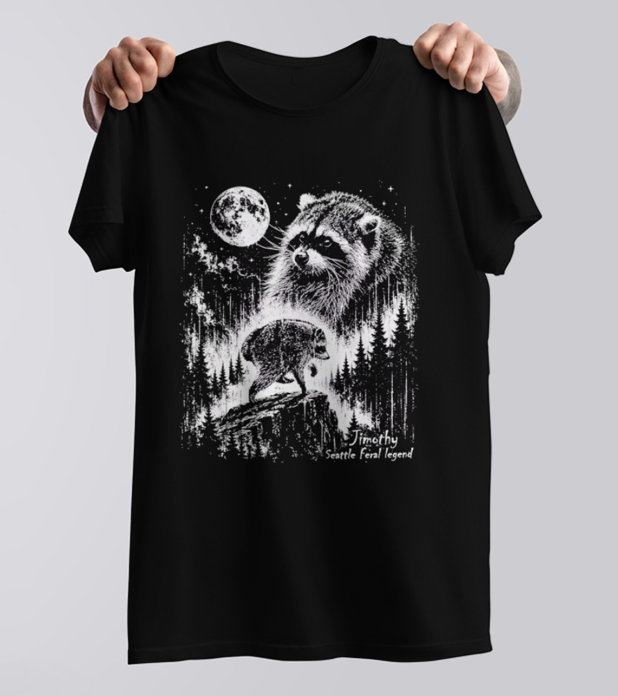 Jimothy Raccoon Scenic Trail Legend Moonlit Wilderness Forest Scene T-Shirt