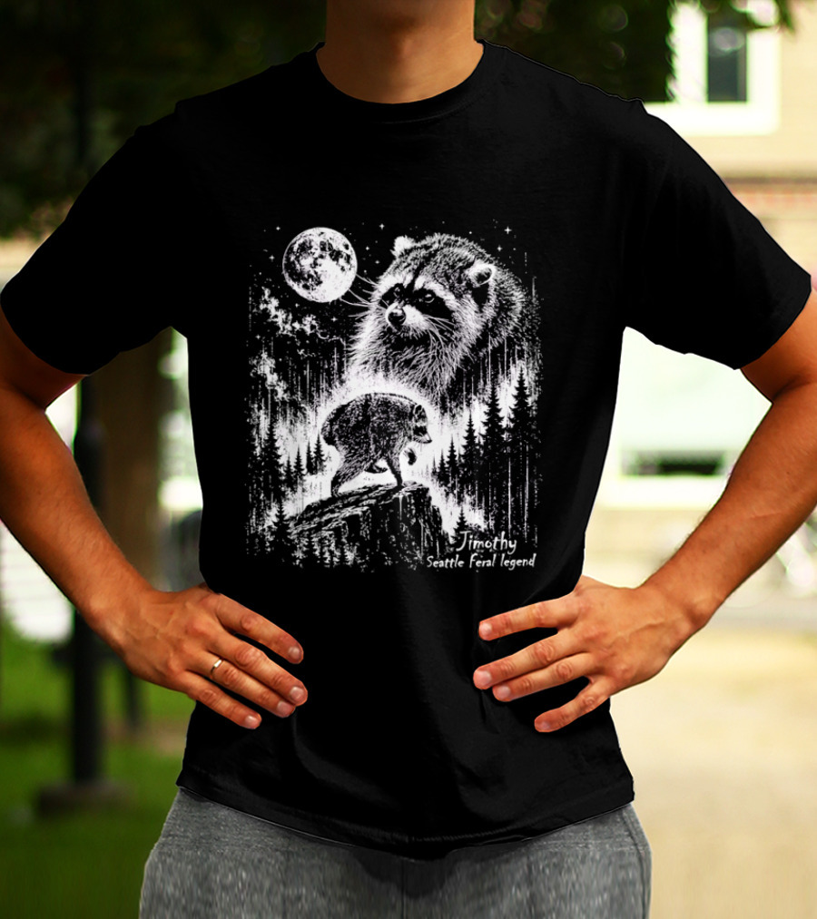 Jimothy Raccoon Scenic Trail Legend Moonlit Wilderness Forest Scene T-Shirt