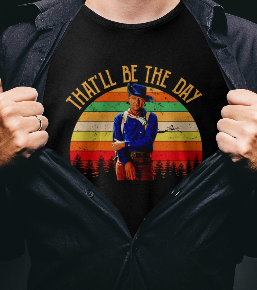 John Weyne That'll Be The Day Vintage Western Style Striped Sunset T-Shirt