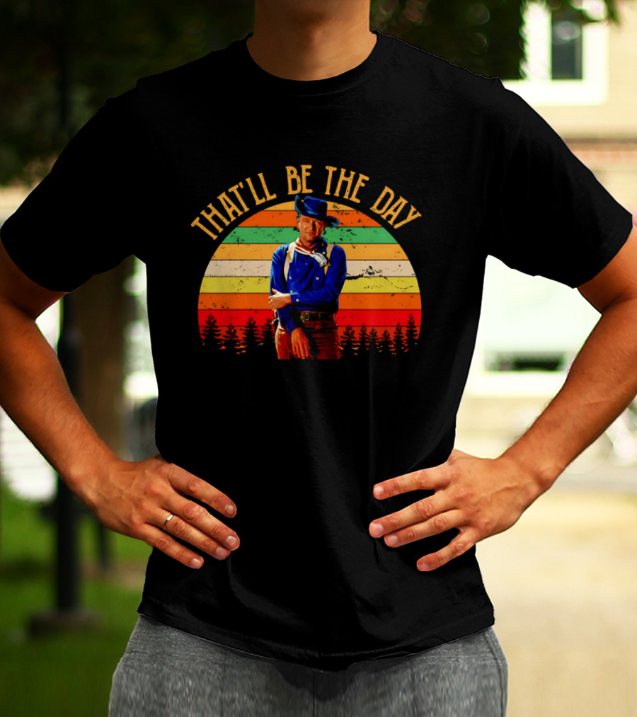 John Weyne That'll Be The Day Vintage Western Style Striped Sunset T-Shirt