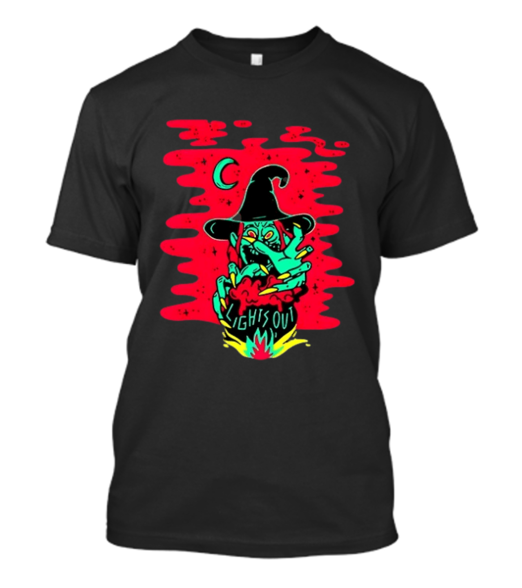 Lights Out Podcast Witch Halloween 2026 Crescent Moon T-Shirt