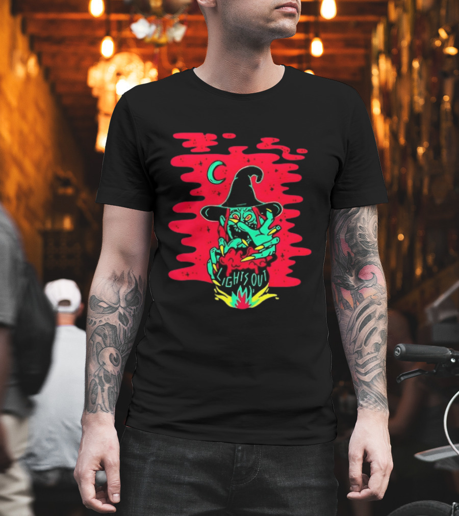 Lights Out Podcast Witch Halloween 2026 Crescent Moon T-Shirt