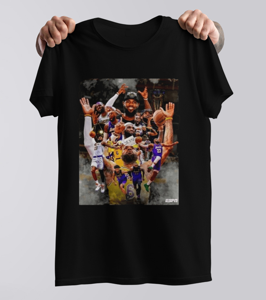 LeBron James Los Angeles Lakers ESPN Championship Highlights And Career Achievements T-Shirt