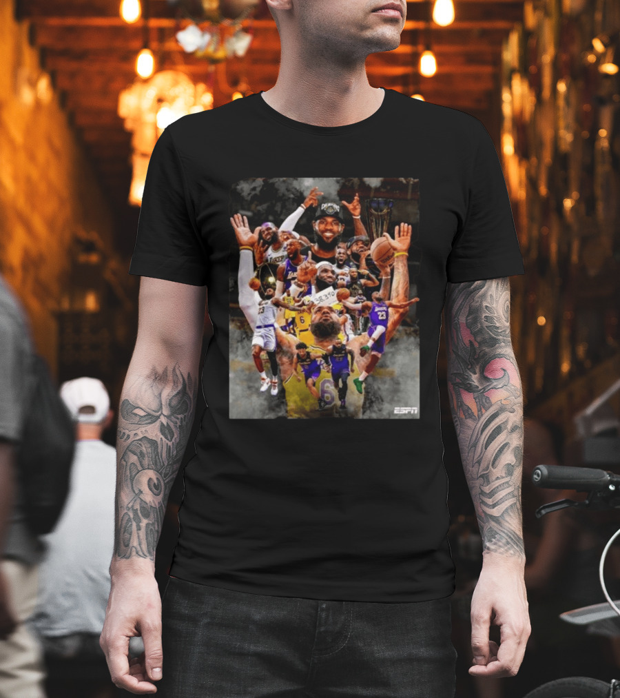 LeBron James Los Angeles Lakers ESPN Championship Highlights And Career Achievements T-Shirt