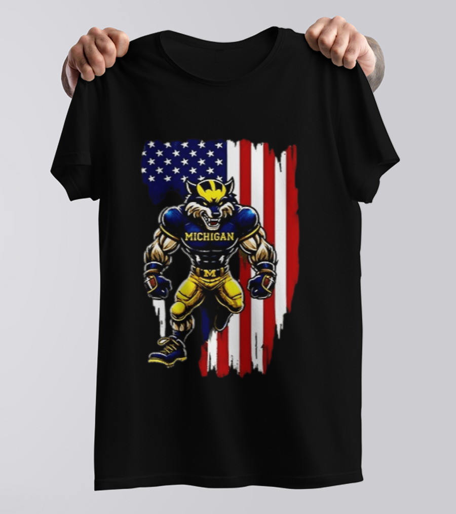 Michigan Wolverines We The People USA Flag Wolverine T-Shirt