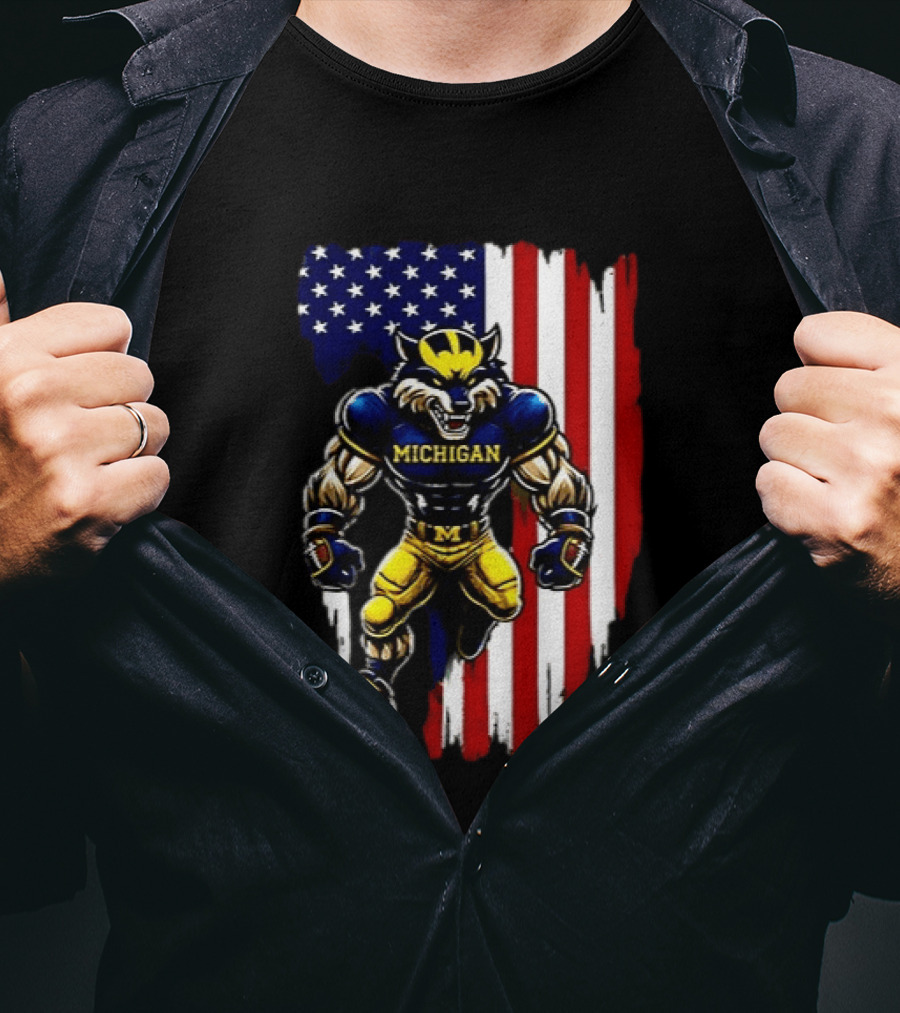 Michigan Wolverines We The People USA Flag Wolverine T-Shirt