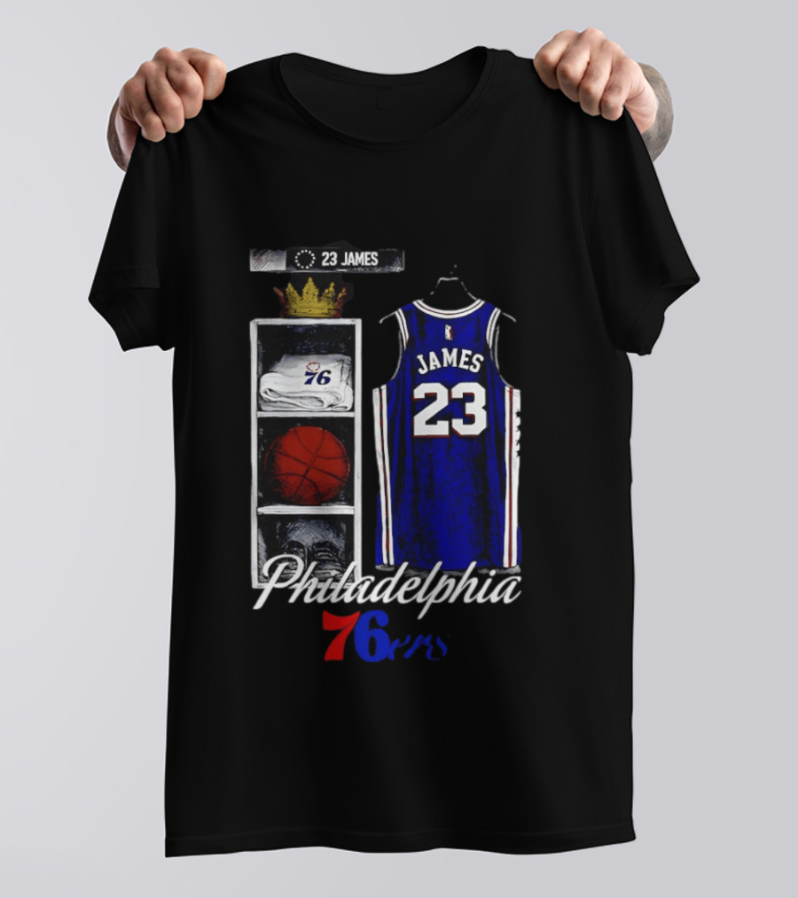 Philadelphia 76ers LeBron James 23 Basketball Jersey Locker Room Display T-Shirt