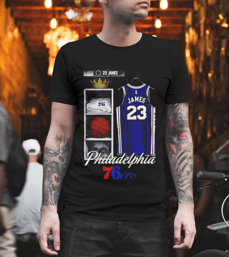 Philadelphia 76ers LeBron James 23 Basketball Jersey Locker Room Display T-Shirt