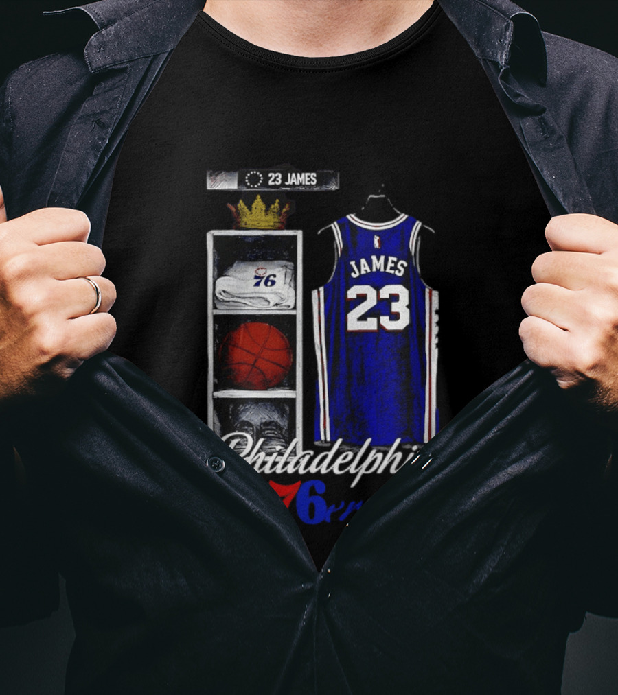 Philadelphia 76ers LeBron James 23 Basketball Jersey Locker Room Display T-Shirt