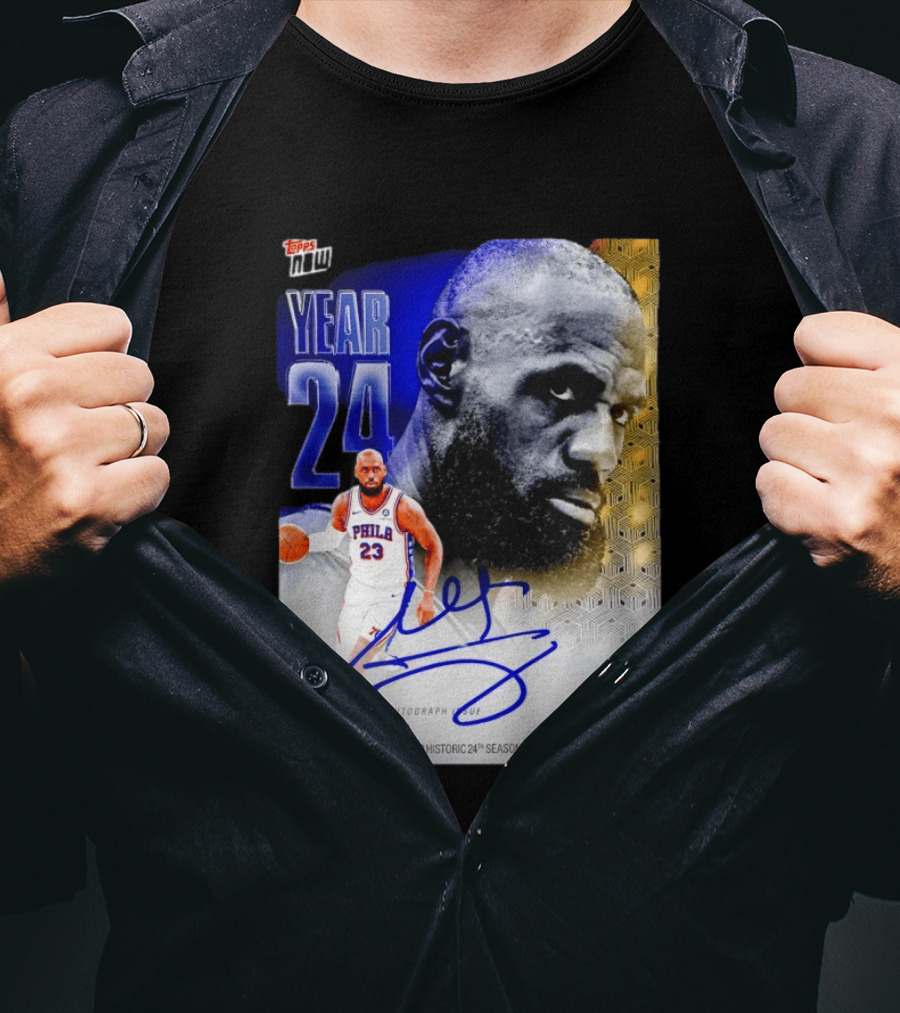 Topps Certified Autograph LeBron James Year 24 Philadelphia 76ers Historic Season T-Shirt