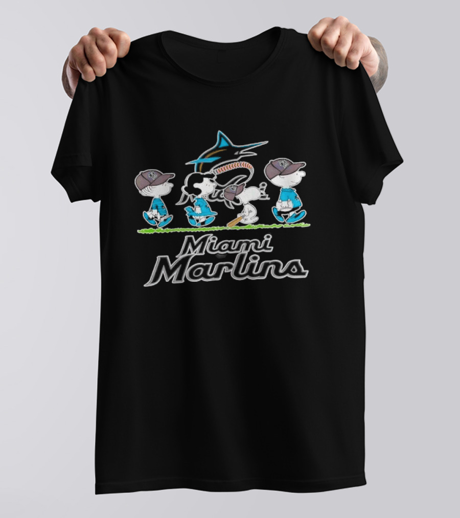 Peanuts Gang With Baseball Bats Miami Marlins Team T-Shirt
