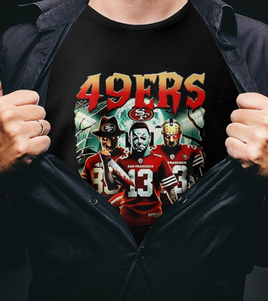 San Francisco 49ers Halloween Horror 2026 Freddy Jason Michael Myers T-Shirt