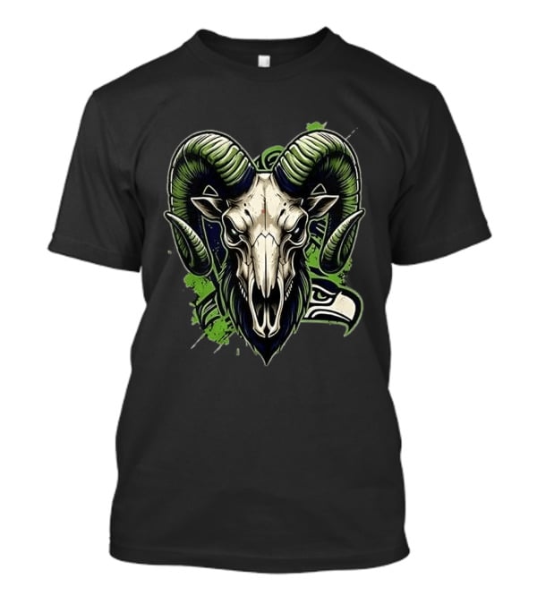 Seattle Seahawks Runs In My Blood Skeleton Ram Skull Fan T-Shirt