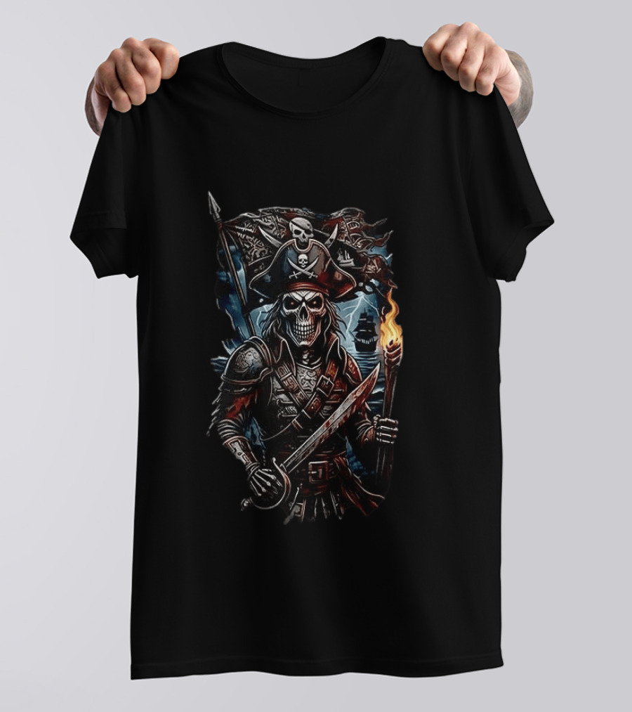 Tampa Bay Buccaneers Runs In My Blood Skeleton Pirate With Sword And Torch T-Shirt