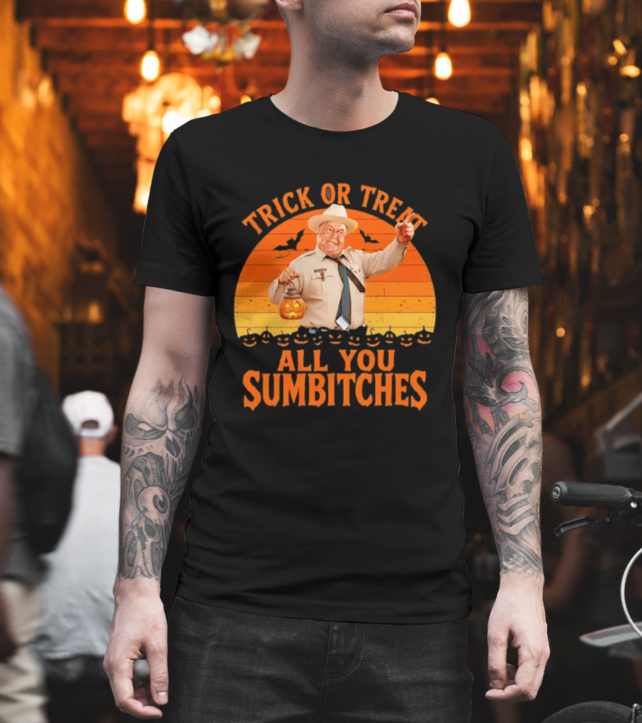 Trick Or Treat All You Sumbitches Halloween Officer Pumpkin Lantern T-Shirt