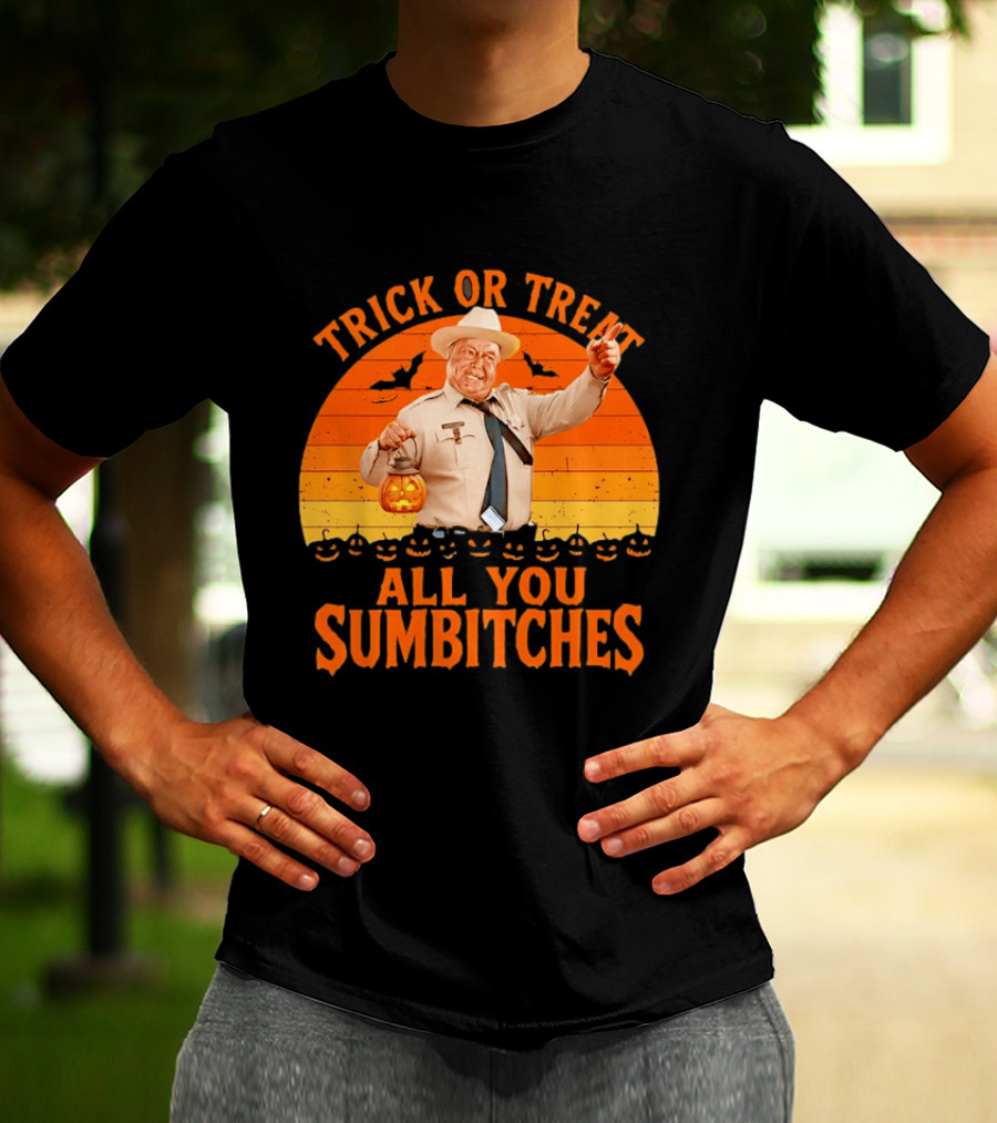 Trick Or Treat All You Sumbitches Halloween Officer Pumpkin Lantern T-Shirt