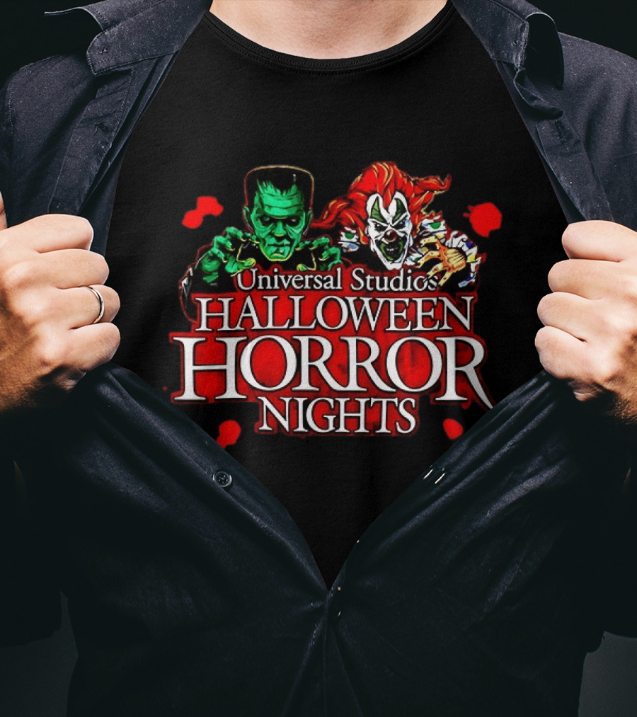 Universal Studios Halloween Horror Nights 2026 Classic Monsters And Killer Clowns T-Shirt
