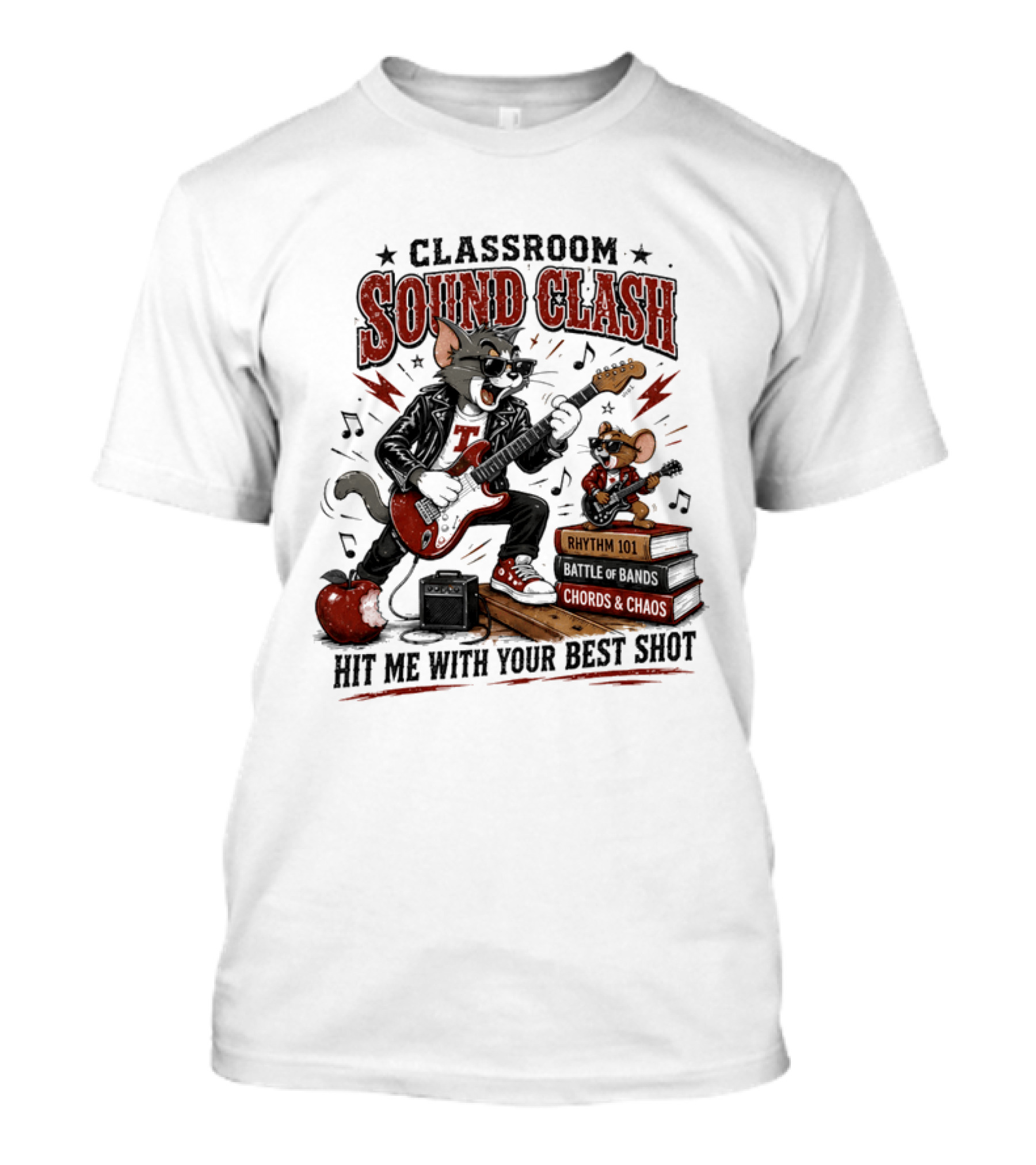 Classroom Sound Clash Hit Me With Your Best Shot Tom And Jerry Electric Guitar Battle T-Shirt