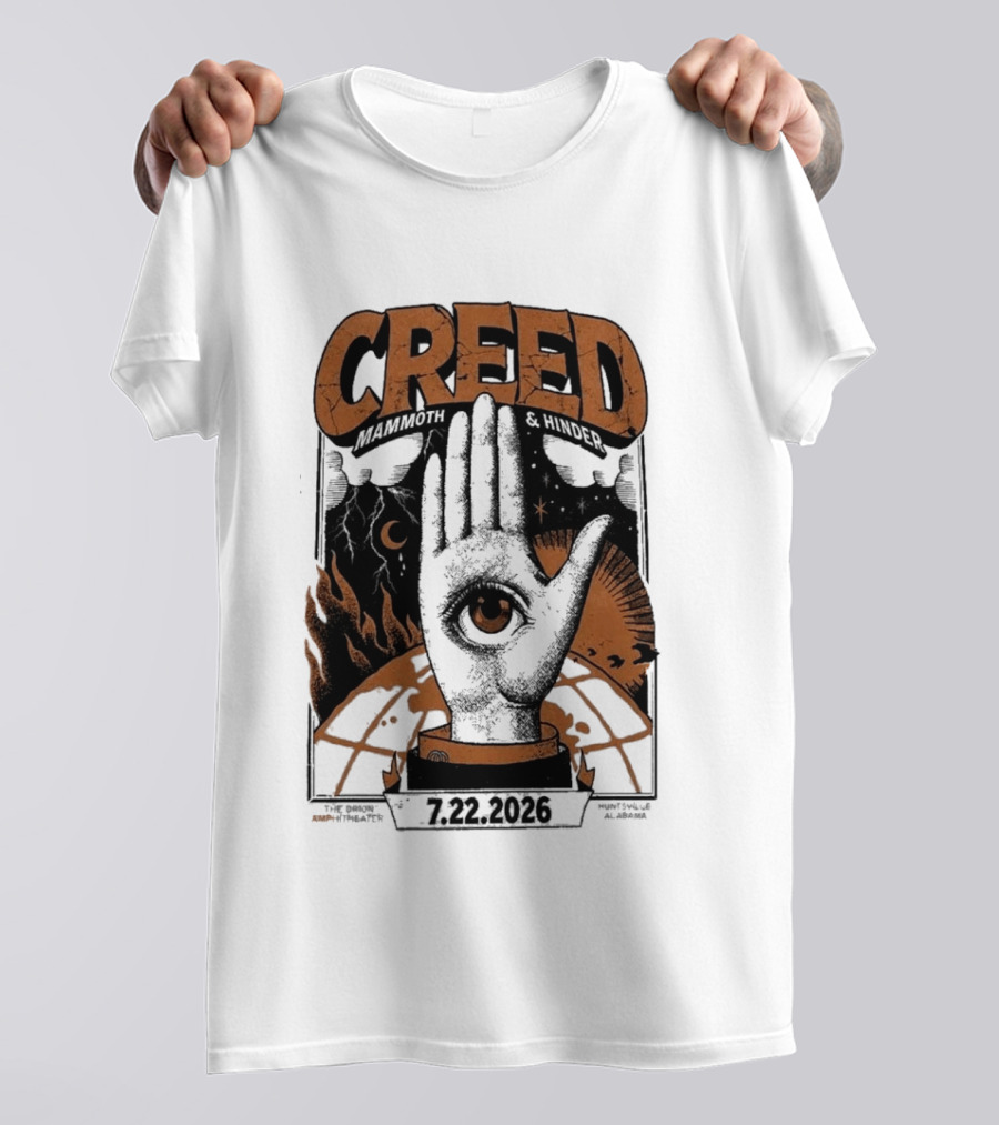 Creed Huntsville Alabama 2026 Event Orion Amphitheater July 22 Eye In Hand T-Shirt