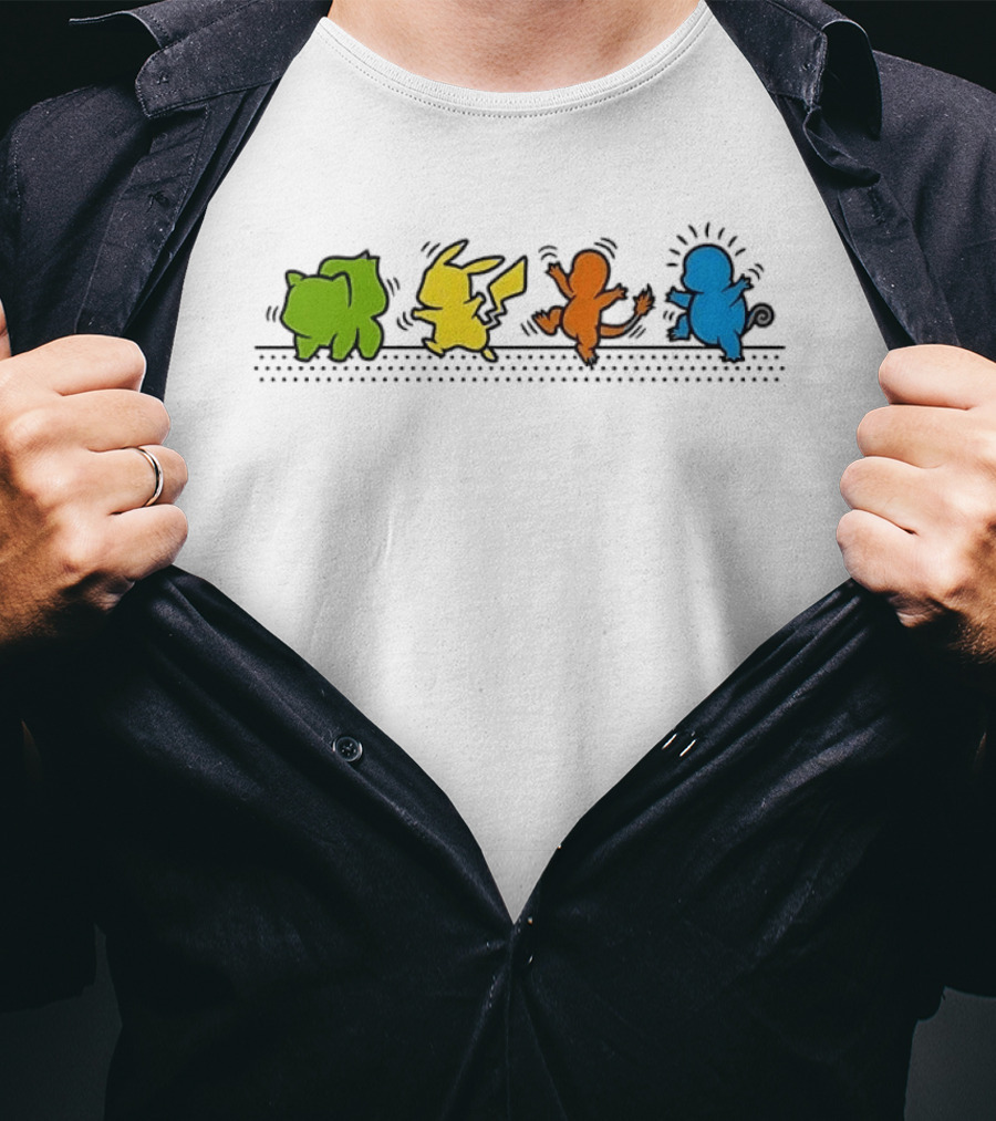 Dancing Pikachu Bulbasaur Charmander Squirtle Line Up T-Shirt