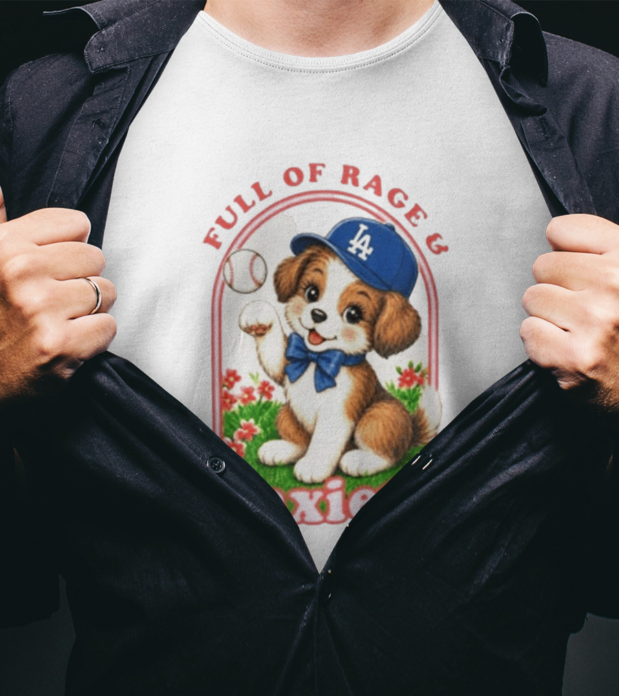 Full Of Rage & Anxiety LA Dodgers Puppy Baseball T-Shirt