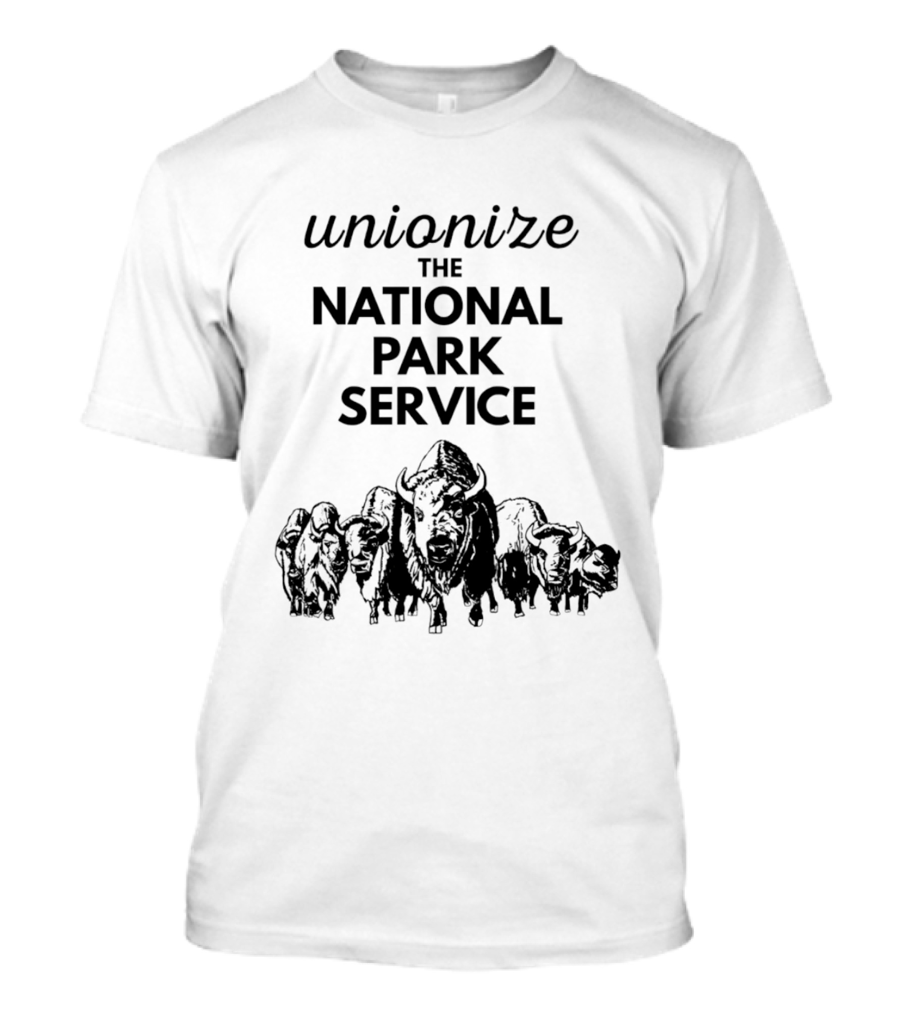 Unionize The National Park Service Bison Herd Oso Artists Orchard Button T-Shirt