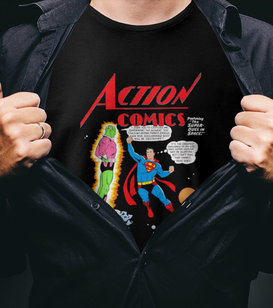 Action Comics Superman I Dare You To Capture Me Super Duel In Space T-Shirt