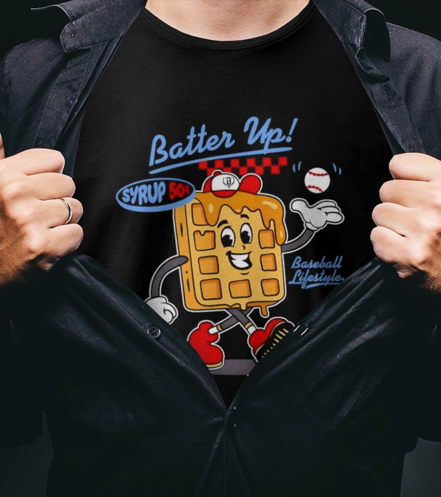 Batter Up Syrup Baseball Waffle Fun Sports Lifestyle T-Shirt