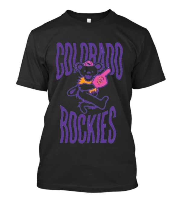 Colorado Rockies Grateful Dead Bear With Foam Finger Fan T-Shirt