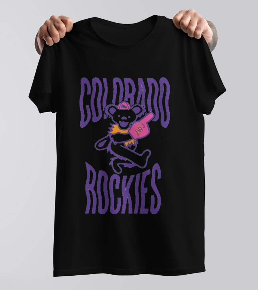 Colorado Rockies Grateful Dead Bear With Foam Finger Fan T-Shirt