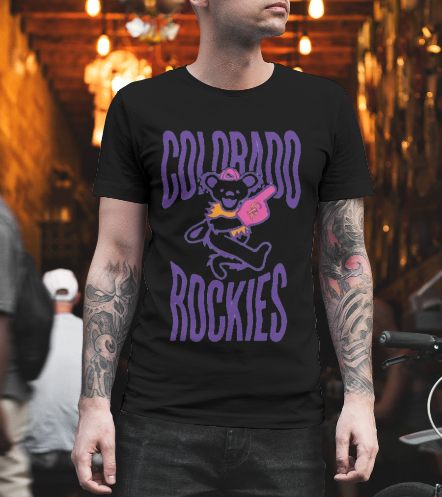 Colorado Rockies Grateful Dead Bear With Foam Finger Fan T-Shirt