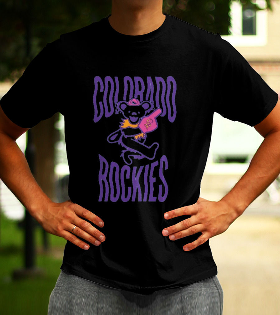 Colorado Rockies Grateful Dead Bear With Foam Finger Fan T-Shirt