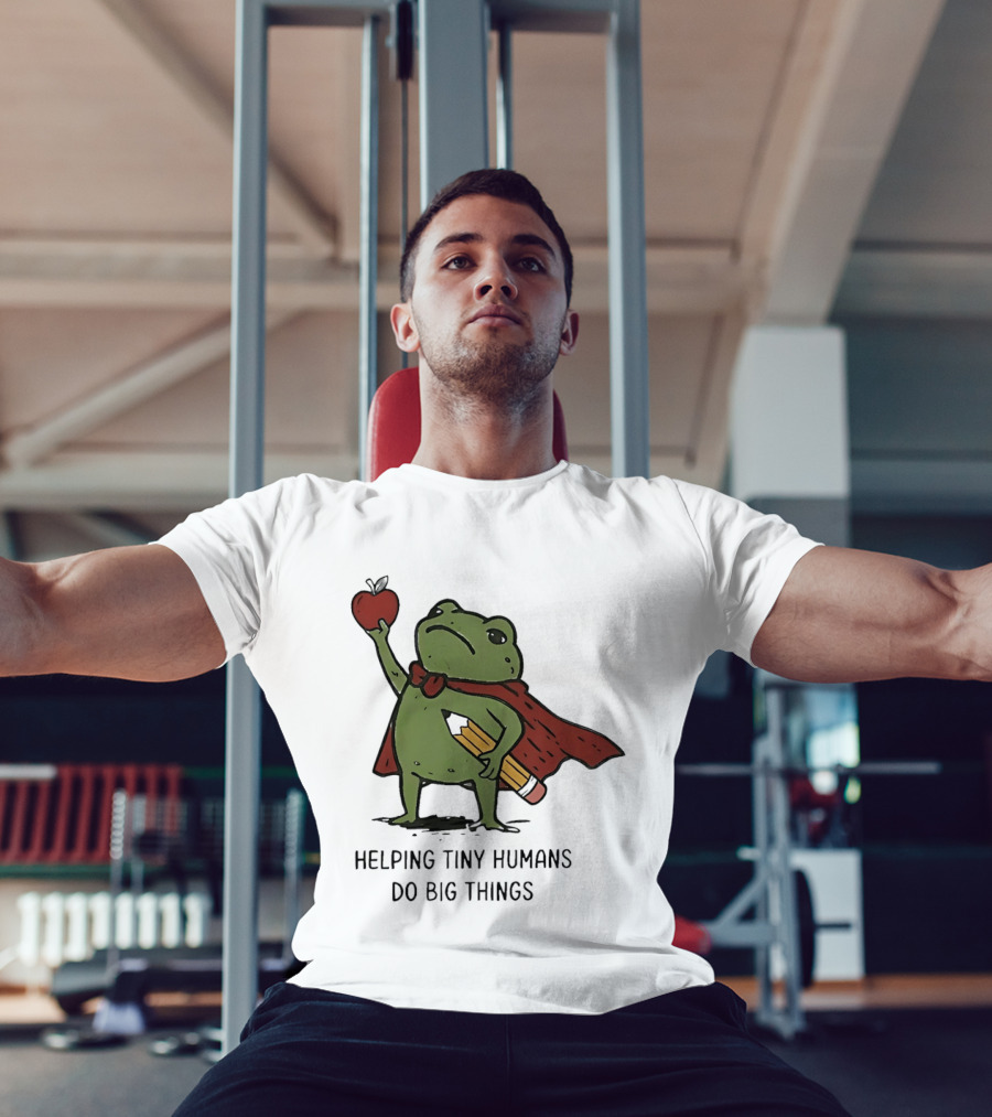 Helping Tiny Humans Do Big Things Cartoon Frog With Apple And Pencils T-Shirt