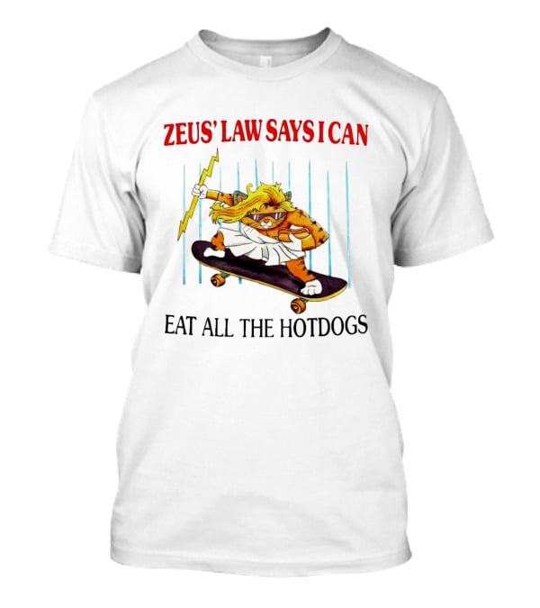 Zeus' Law Says I Can Eat All The Hotdogs Cat Holding Lightning Skateboard T-Shirt