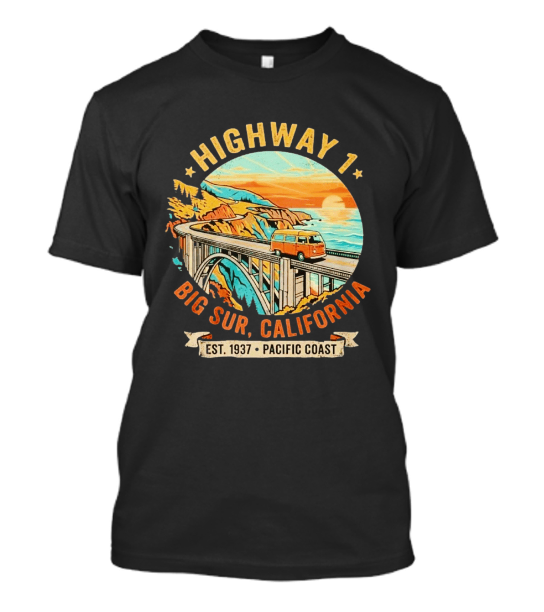 Highway 1 Big Sur California Pacific Coast Est 1937 Vintage Scenic Road Trip T-Shirt