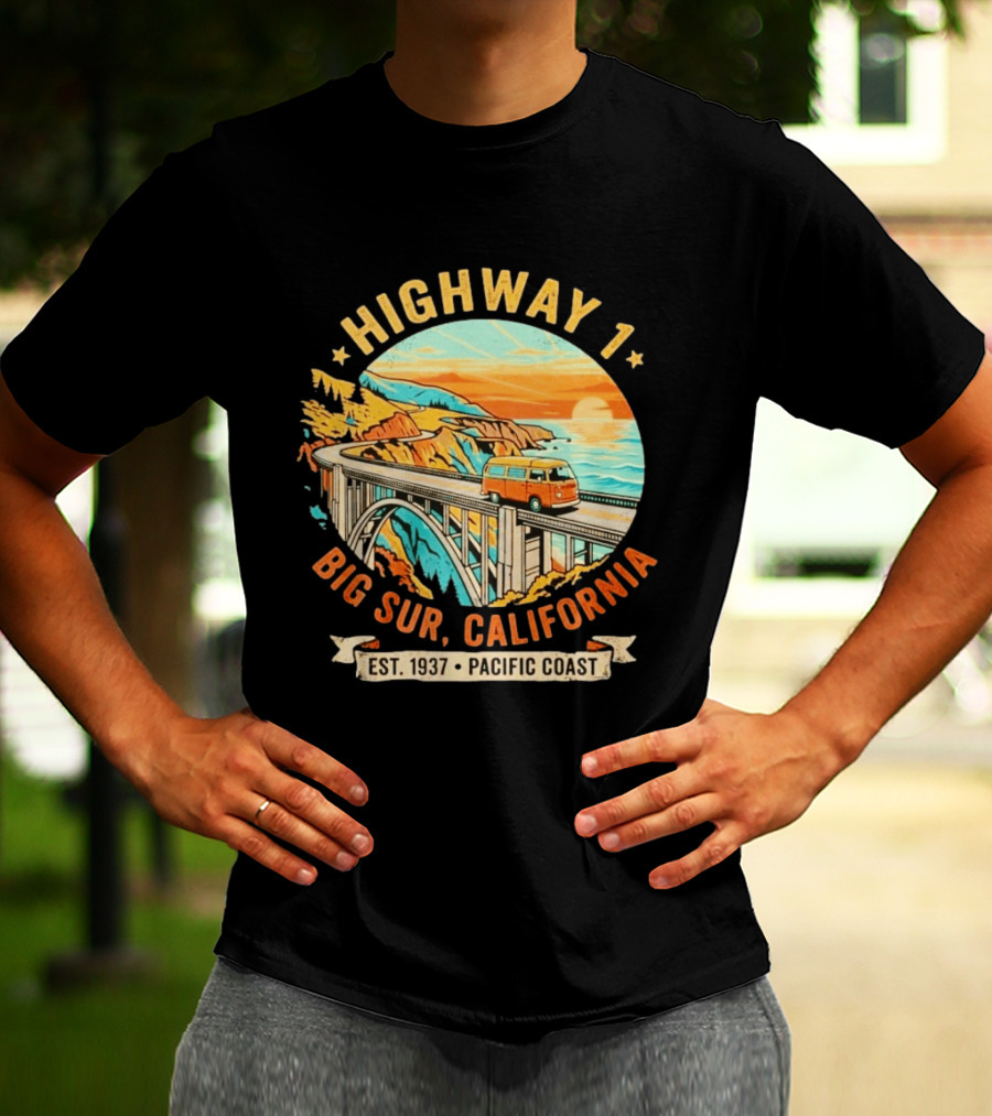 Highway 1 Big Sur California Pacific Coast Est 1937 Vintage Scenic Road Trip T-Shirt