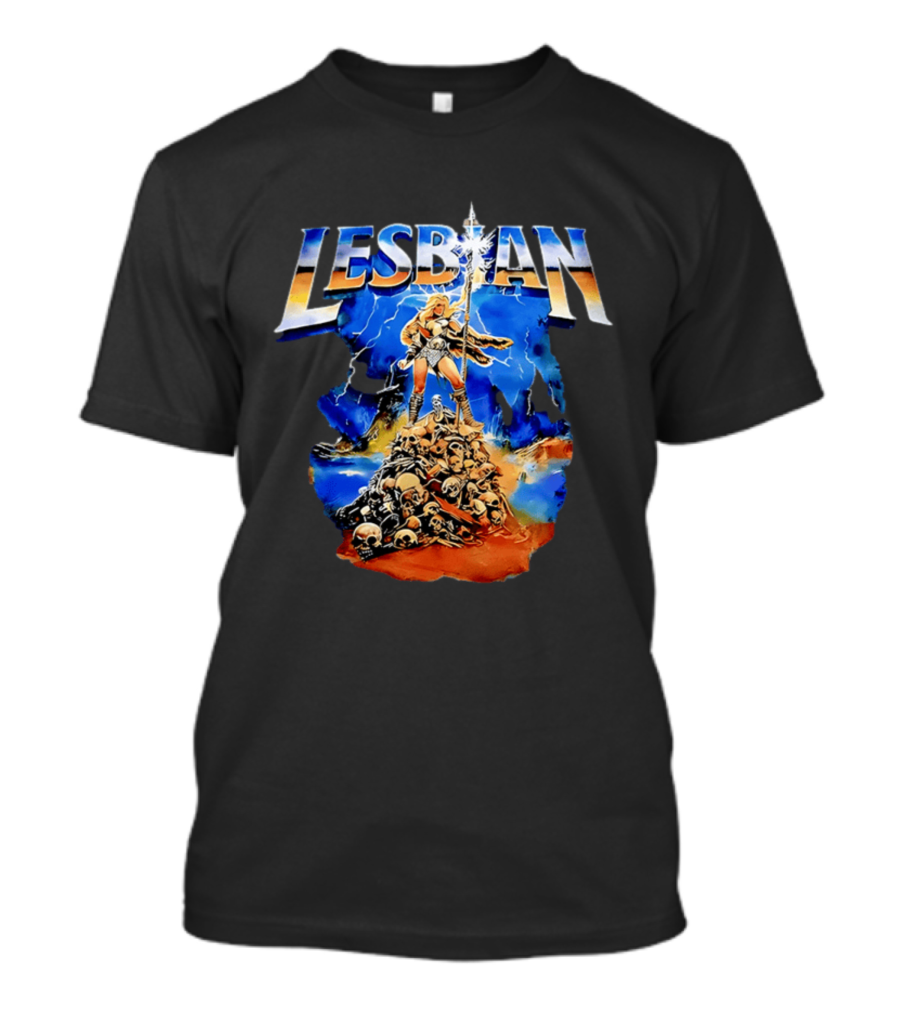 LESBIAN Warrior Epic Pose Amidst Pile Of Skulls And Lightning T-Shirt