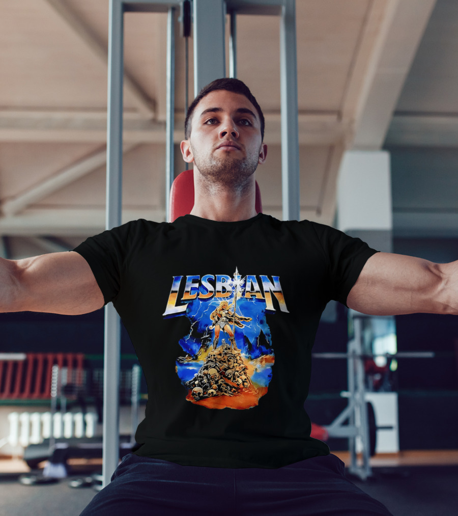 LESBIAN Warrior Epic Pose Amidst Pile Of Skulls And Lightning T-Shirt