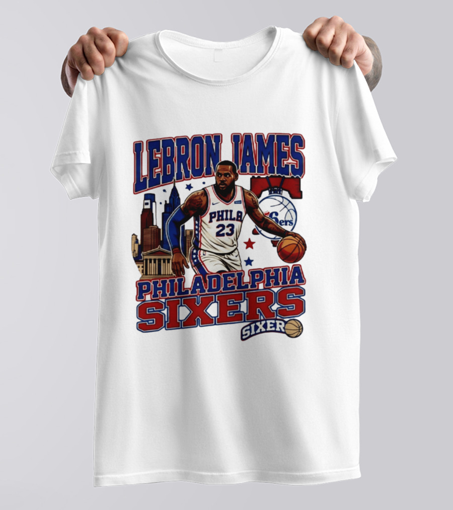 LeBron James Philadelphia Sixers No 23 Jersey Cityscape Basketball T-Shirt