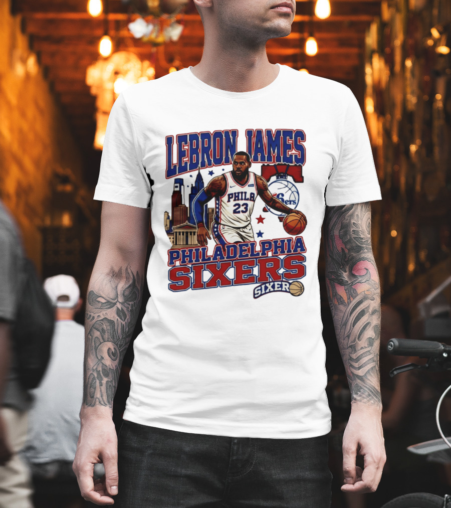 LeBron James Philadelphia Sixers No 23 Jersey Cityscape Basketball T-Shirt