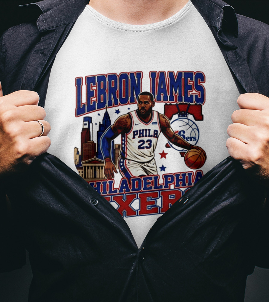 LeBron James Philadelphia Sixers No 23 Jersey Cityscape Basketball T-Shirt