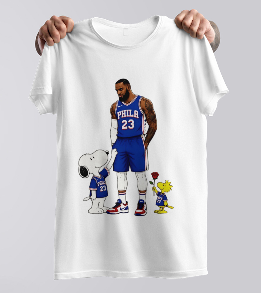 Philadelphia 76ers LeBron James With Snoopy And Woodstock 2026 T-Shirt