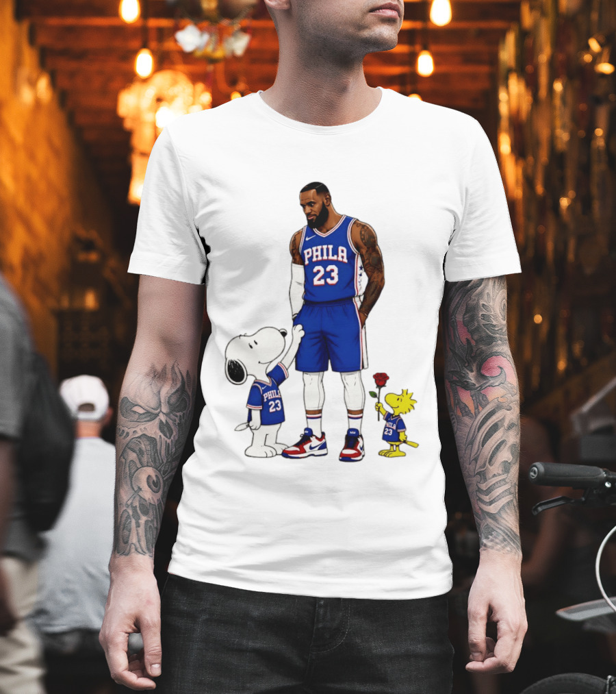 Philadelphia 76ers LeBron James With Snoopy And Woodstock 2026 T-Shirt