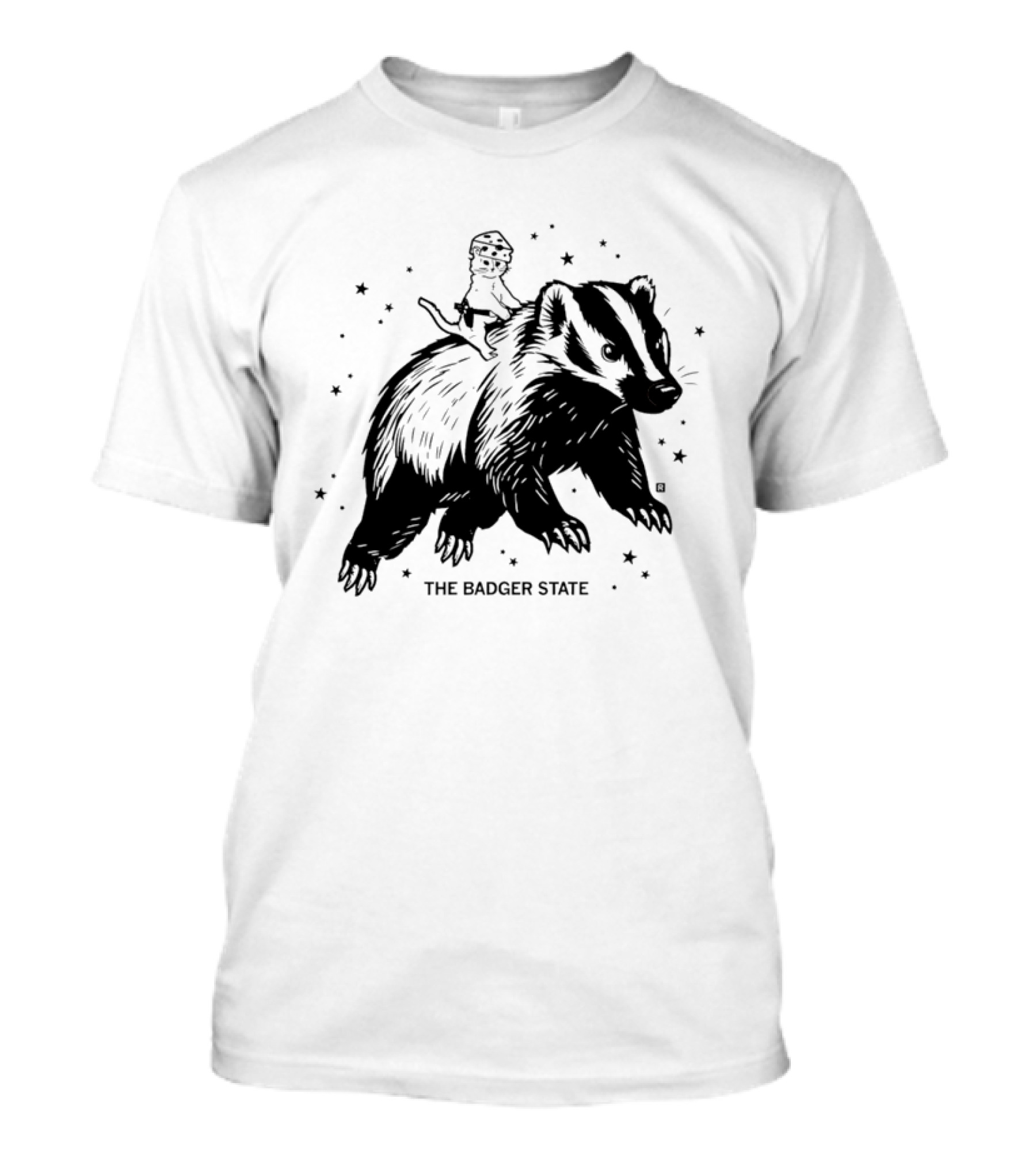 The Badger State Cat Wearing Cheese Hat On Badger With Stars T-Shirt