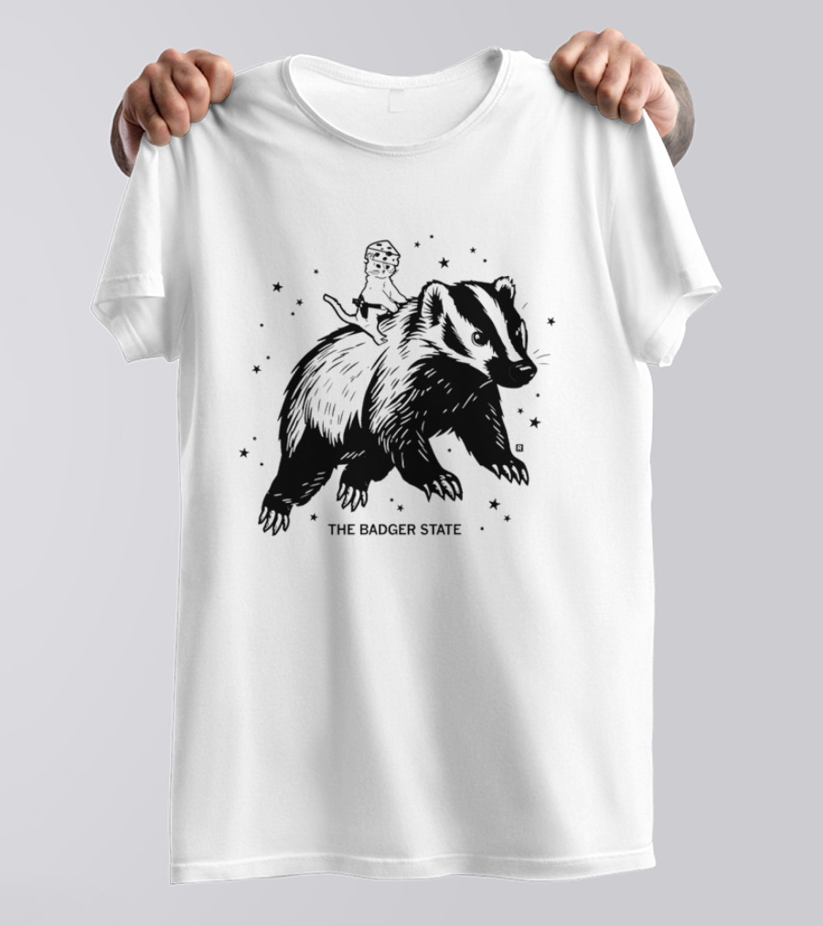 The Badger State Cat Wearing Cheese Hat On Badger With Stars T-Shirt