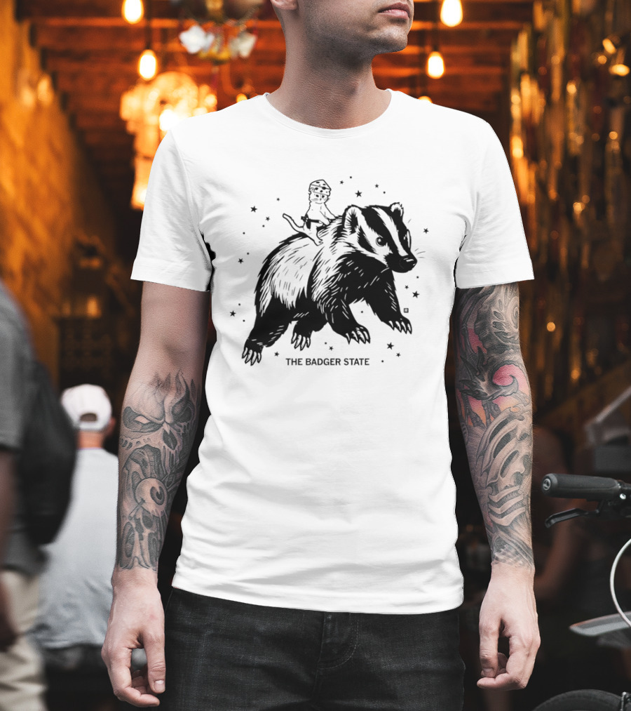 The Badger State Cat Wearing Cheese Hat On Badger With Stars T-Shirt
